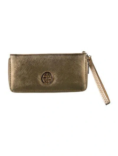 Pre-owned Tory Burch Leather Wristlet In Gold