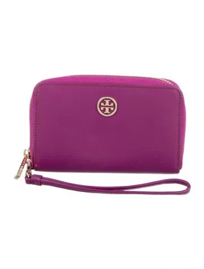 Pre-owned Tory Burch Leather Wristlet In Purple