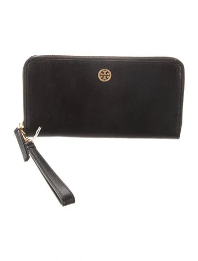 Pre-owned Tory Burch Leather Wristlet W/ Tags In Black