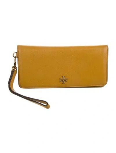 Pre-owned Tory Burch Leather Wristlet In Yellow