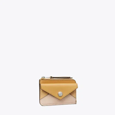 Tory Burch Leather Zip Card Case In Soft Pink Multi