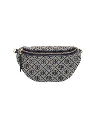 Tory Burch Leather-trim Mini Bag In Cotton-blend Canvas In Blue