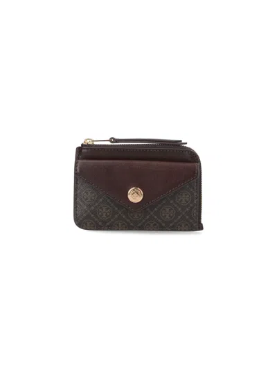 Tory Burch Leather-trimmed Cotton Wallet In Brown