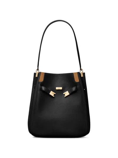 Tory Burch Lee Radziwill Leather Double Bucket Bag In Black