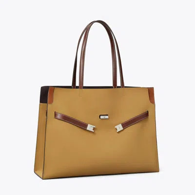 Tory Burch Lee Radziwill Canvas Tote In Brown