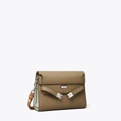 Tory Burch Lee Radziwill Colorblock Pebbled Shoulder Bag In Wild Mushroom