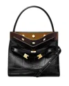 Tory Burch Lee Radziwill Small Croc-embossed Double Bag In Black/gold