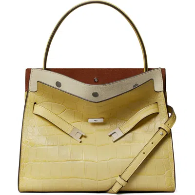 Tory Burch Lee Radziwill Croc Embossed Leather Tote In Yellow