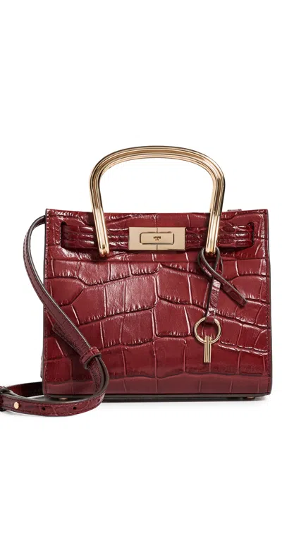 Tory Burch Lee Radziwill Croc Embossed Top Handle Bag Crimson