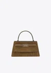 Tory Burch Lee Radziwill Fringed Suede Top Handle Bag In Brown