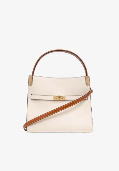 Tory Burch Lee Radziwill Leather Shoulder Bag In Cream