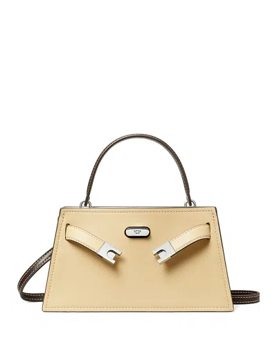 Tory Burch Petite Lee Radziwill Leather Double Bag In Light Camel