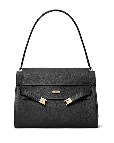 Tory Burch Lee Radziwill Pebble Leather Large Shoulder Bag In Black