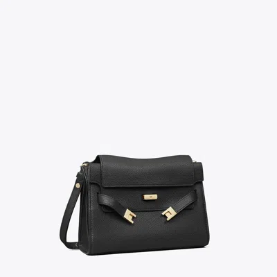 Tory Burch Lee Radziwill Pebble-leather Flap Shoulder Bag In Black