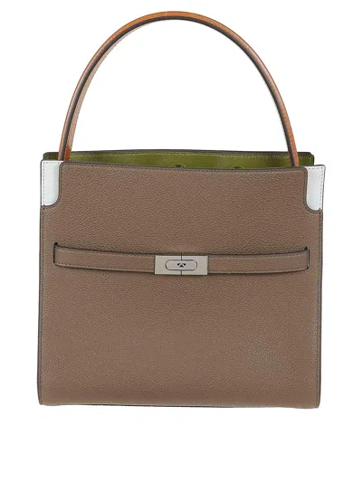 Tory Burch Lee Radziwill Pebbled Small Double Bag In Brown