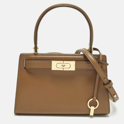 Pre-owned Tory Burch Lee Radziwill Petite Brown Leather Top Handle Bag