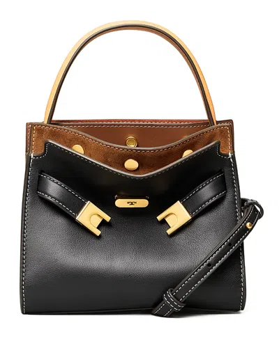 Tory Burch Lee Radziwill Leather Double Bag In Black