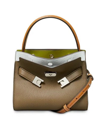 Tory Burch Lee Radziwill Petite Double Satchel Bag In Wild Mushroom/silver