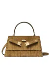 Tory Burch "lee Radziwill" Petite Suede Fringe Mini Top Handle In Brown