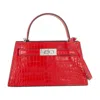 Tory Burch Lee Radziwill Mini Crocodile-effect Leather Top Handle Bag In Red