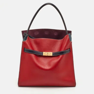 Pre-owned Tory Burch Lee Radziwill Red/blue Leather And Suede Double Bag