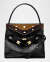 Tory Burch Lee Radziwill Small Croc-embossed Double Bag In Black