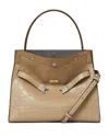 Tory Burch Lee Radziwill Small Embossed Leather Double Bag In Brown