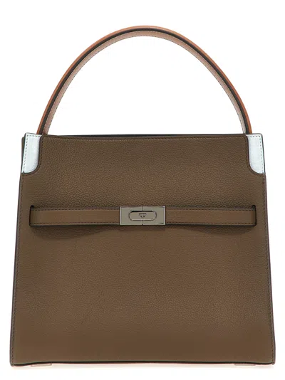 Tory Burch Double Lee Radziwill Leather Handbag In Turtledove