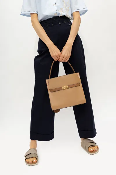 Tory Burch Lee Radziwill Small Leather Double Bag In Brown