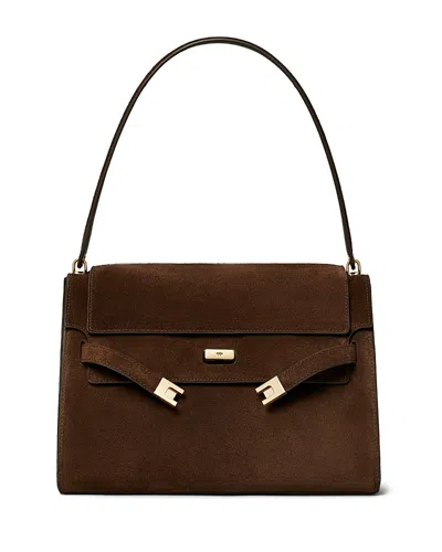 Tory Burch Lee Radziwill Suede Large Shoulder Bag In Brown