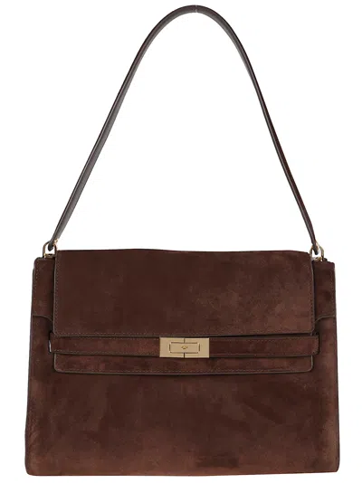 Tory Burch Lee Radziwill Suede Large Shoulder Bag In Brown