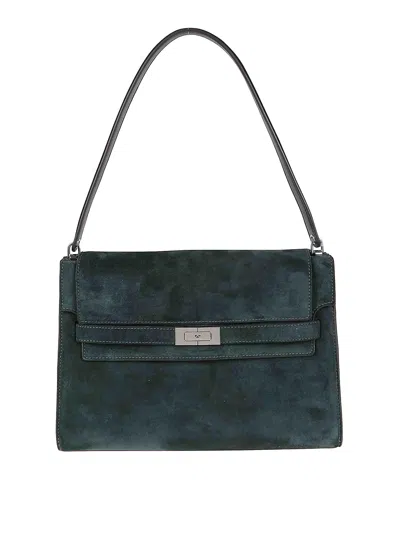 Tory Burch Lee Radziwill Suede Large Shoulder Bag In Green