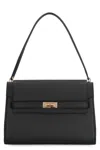 Tory Burch Structured Leather Shoulder Bag With Gold-tone Clasp In Black