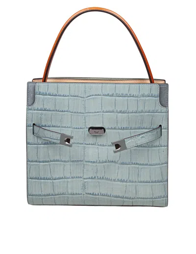 Tory Burch Lee Small Crocodile Print Leather Bag In Blue