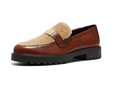 Tory Burch Leelee Shearling Lug Loafers Women's Slippers Sweet Brown/cashew Butter/gold: 8.5 M, Leather