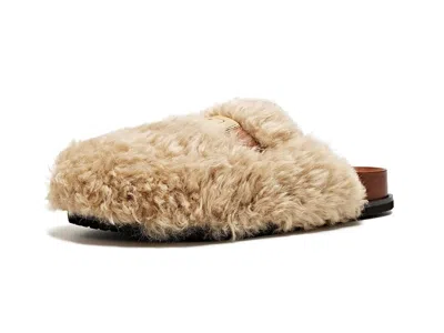 Tory Burch Leelee Shearling Mules Women's Slippers Sweet Brown/true Natural/gold: 10.5 M In Neutral