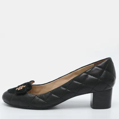 Pre-owned Tory Burch Leila Size 37.5 Black Leather Pumps