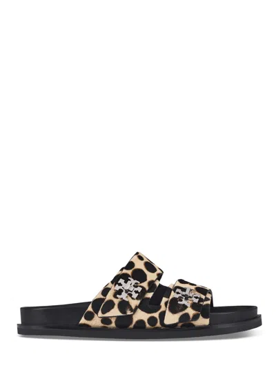 TORY BURCH TORY BURCH LEOPARD PRINT CALF FUR SPORT SLIDES