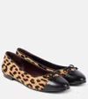 Tory Burch Brown Ballet Shoes With Cap Toe And Leopard Print In Leather Woman In Multicoloured