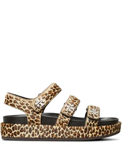 TORY BURCH LEOPARD-PRINT TRIPLE-STRAP SANDALS