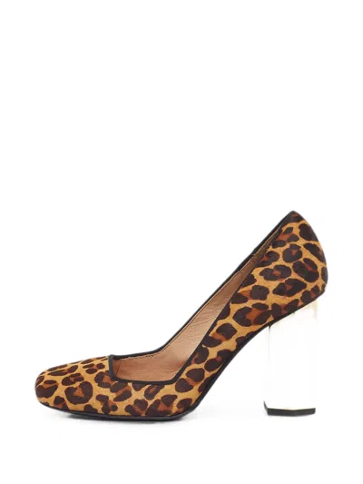 Pre-owned Tory Burch Leopard-print Square-toe Pumps In Neutral