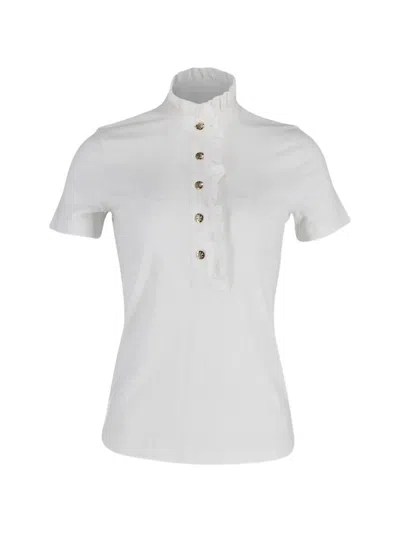 Pre-owned Tory Burch Lidia Ruffle-trim Short-sleeve Top In White