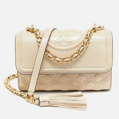 Pre-owned Tory Burch Light Beige Leather Small Fleming Shoulder Bag