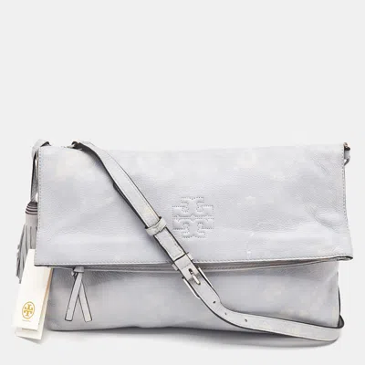 Pre-owned Tory Burch Light Blue Distressed Leather Thea Fold Over Crossbody Bag