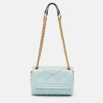 Pre-owned Tory Burch Light Blue Leather Small Fleming Shoulder Bag