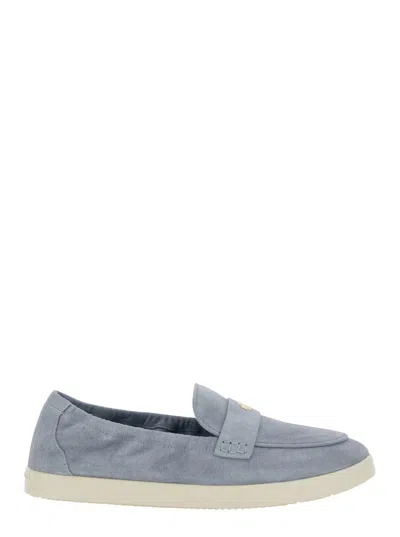 TORY BURCH LIGHT BLUE LOAFERS WITH LOGO PLAQUE ON THE FRONT AND SLIP-ON DESIGN IN SUEDE WOMAN