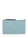 Tory Burch Light Blue Quilted Card Holder With Logo Detail On The Rear In Blue