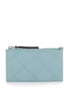 Tory Burch Light Blue Quilted Card Holder With Logo Detail On The Rear In Leather Woman