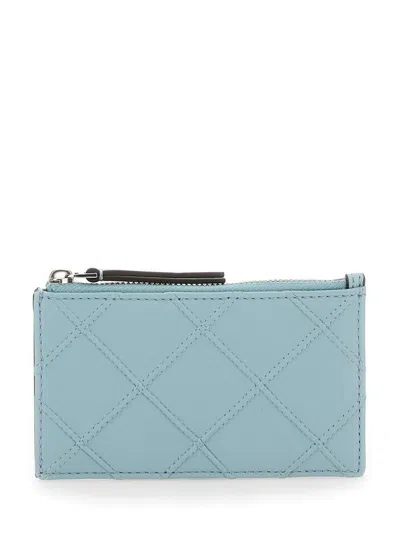 Tory Burch Light Blue Quilted Card Holder With Logo Detail On The Rear In Leather Woman