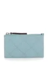 Tory Burch Light Blue Quilted Card Holder With Logo Detail On The Rear In Leather Woman